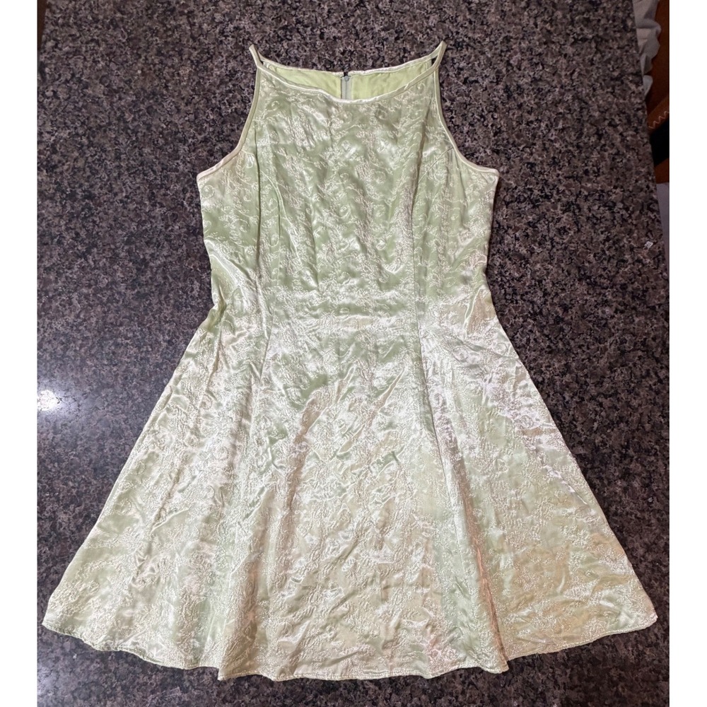 Jessica McClintock Gunne Sax Vintage Green Brocade Damask Party Dress 11/12
